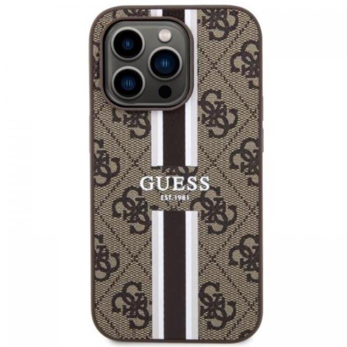 Guess - Guess iPhone 14 Pro Mobilskal MagSafe 4G Printed Stripes Brun