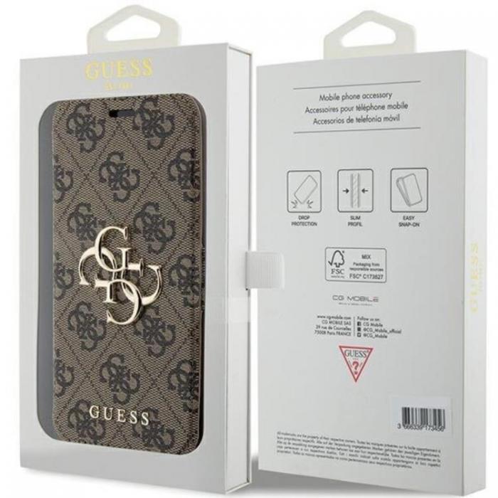 Guess - Guess iPhone 15 Pro Plnboksfodral 4G Metal Logo - Brun