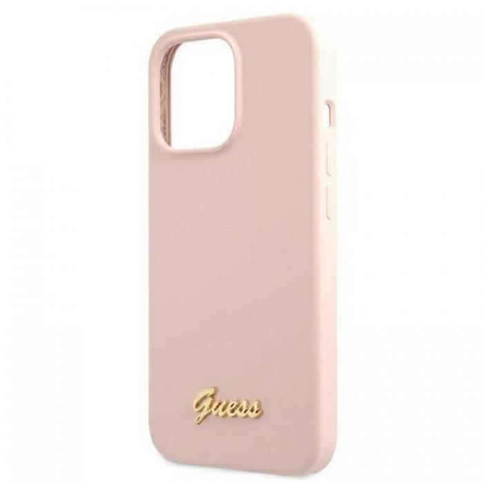 Guess - Guess iPhone 13 Pro Skal Magsafe Silicone Script Guld Logo - Rosa