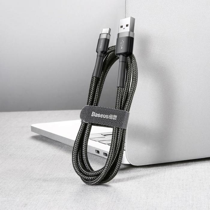 BASEUS - BASEUS Cafule USB-A till USB-C kabel 2A 3m Gr-Svart