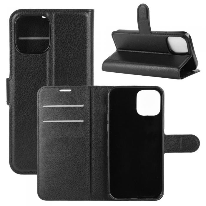 OEM - Litchi Lder Plnboksfodral iPhone 12 Mini - Svart