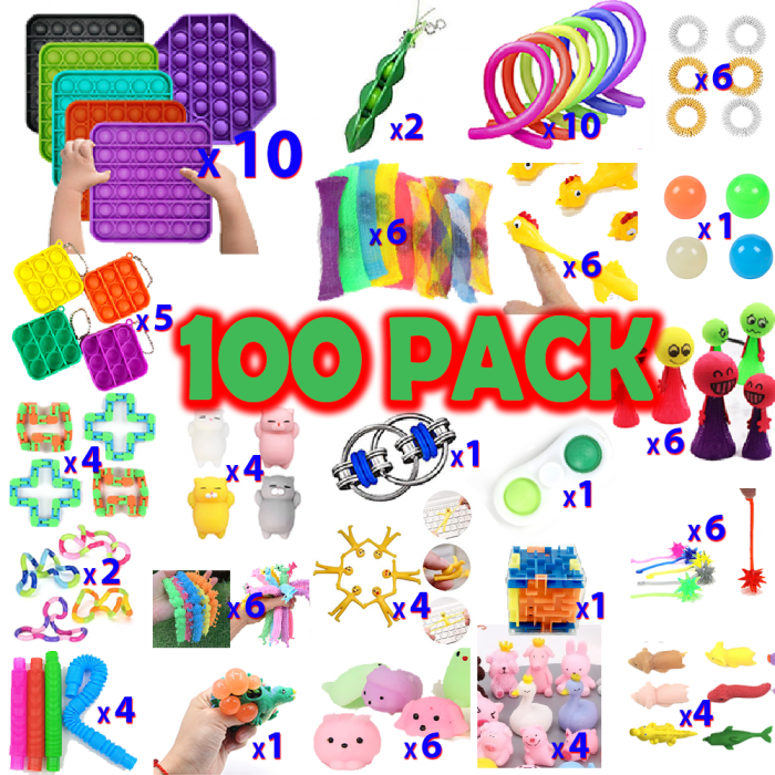 UTGATT5 - 100 Pack Fidget Toy Set Pop it Sensory Toy fr Vuxna & Barn