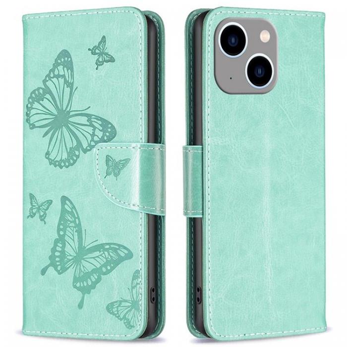 A-One Brand - iPhone 14 Plnboksfodral Butterfly Imprinted - Turkos