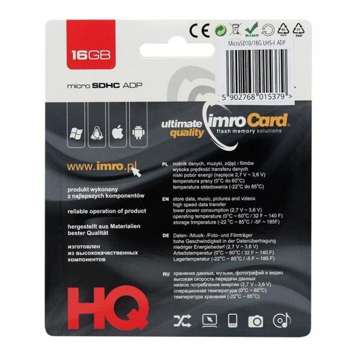UTGATT1 - Imro Minneskort MicroSD 16GB Med Adapter Klass 10 UHS