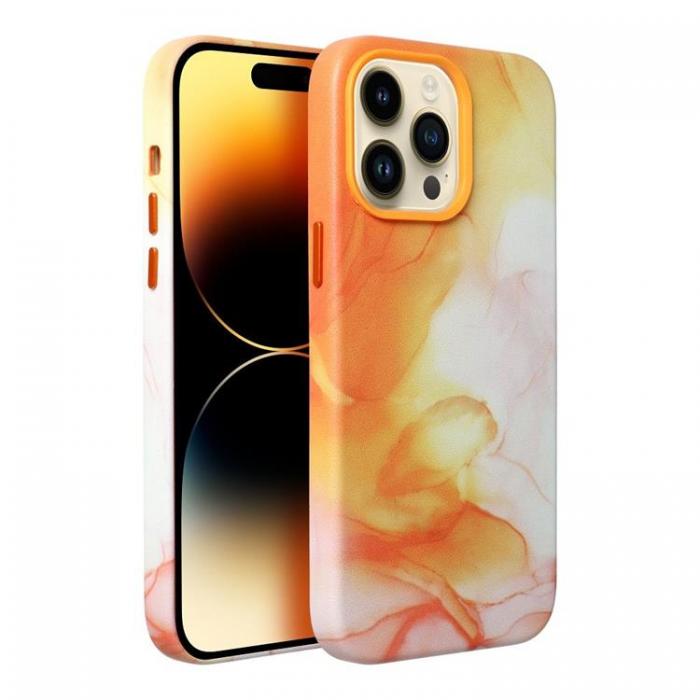 A-One Brand - iPhone 13 Pro Max Magsafe Mobilskal Lder - Orange Splash