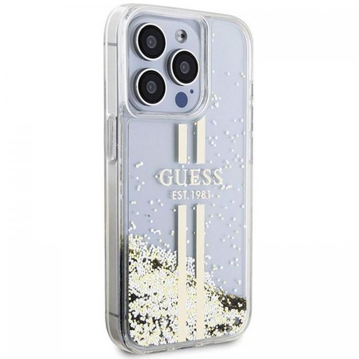 Guess - Guess iPhone 15 Pro Max Mobilskal Liquid Glitter Gold Stripes