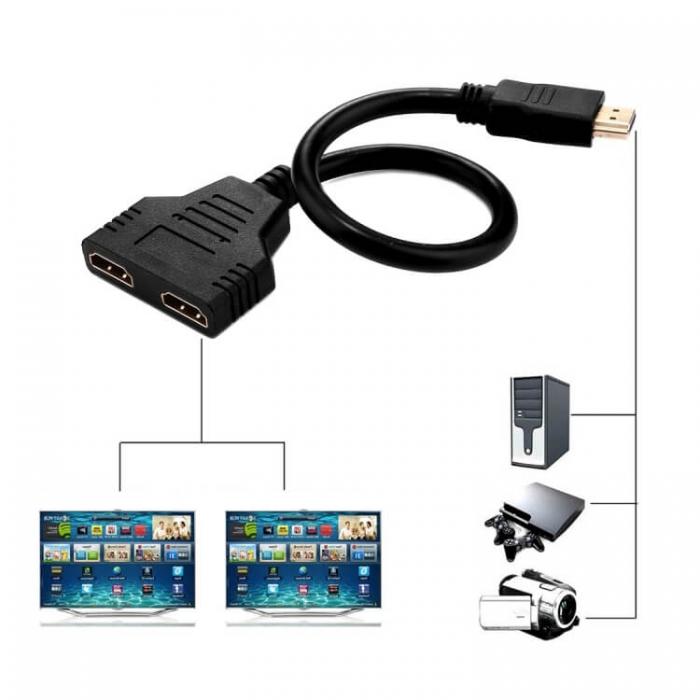 A-One Brand - Hdmi-adapter 1x HDMI ha till 2x HDMI ho 30cm - Svart