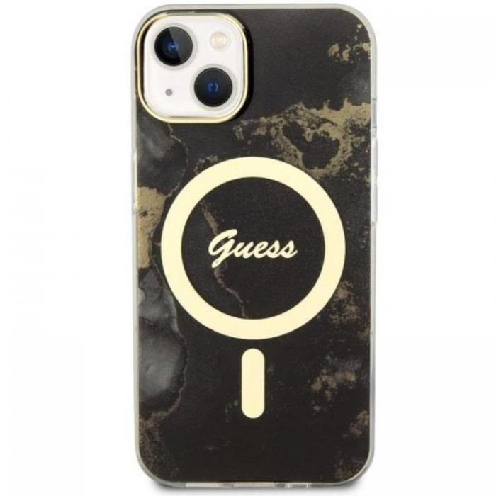 Guess - Guess iPhone 14 Mobilskal MagSafe Guld Marble - Svart