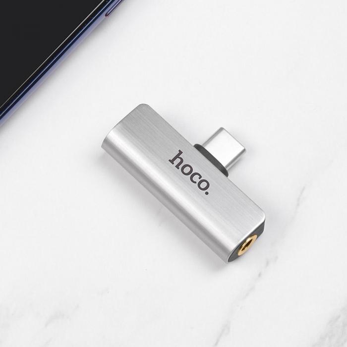 Hoco - HOCO ljudomvandlare LS26 USB-C Jack 3,5mm + USB-C silver