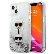 KARL LAGERFELD - Karl Lagerfeld Liquid Glitter Karl & Choupette Head Skal iPhone 13 Mini - Silver