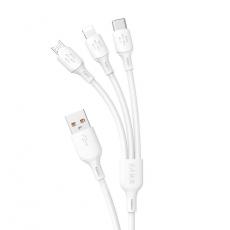 Dudao - Dudao 3in1 USB-A till USB-C microUSB Lightning 6A Kabel 1.2m- Vit