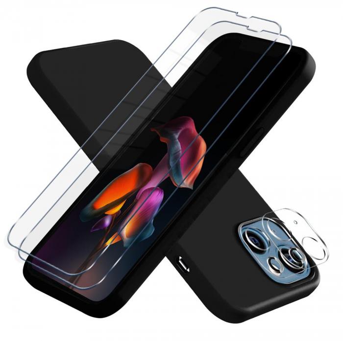 A-One Brand - iPhone 13 [5-PACK] 1 X Skal - 2 X Kameralinsskydd - 2 X Hrdat Glas - Svart