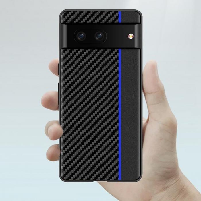 A-One Brand - Google Pixel 7 Pro Skal Carbon Fiber PU-Lder - Svart/Rd
