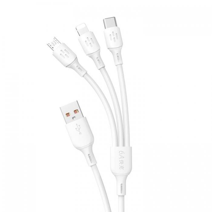 Dudao - Dudao 3in1 USB-A till USB-C microUSB Lightning 6A Kabel 1.2m- Vit