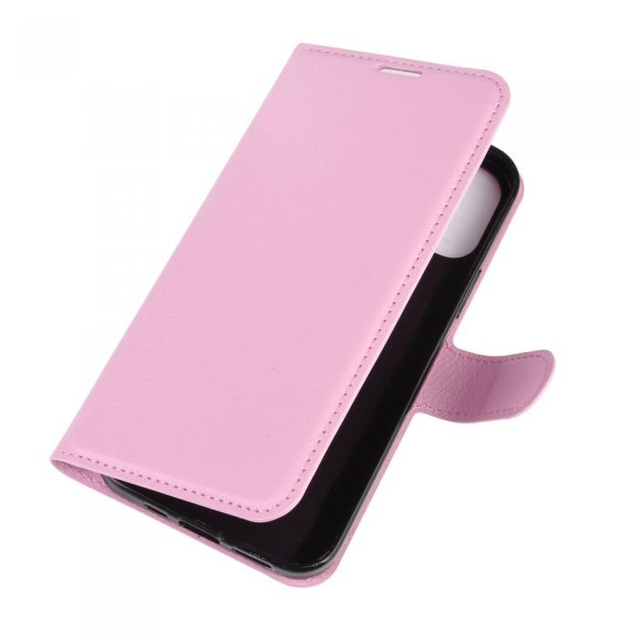 OEM - Litchi Lder Plnboksfodral iPhone 12 & 12 Pro - Rosa