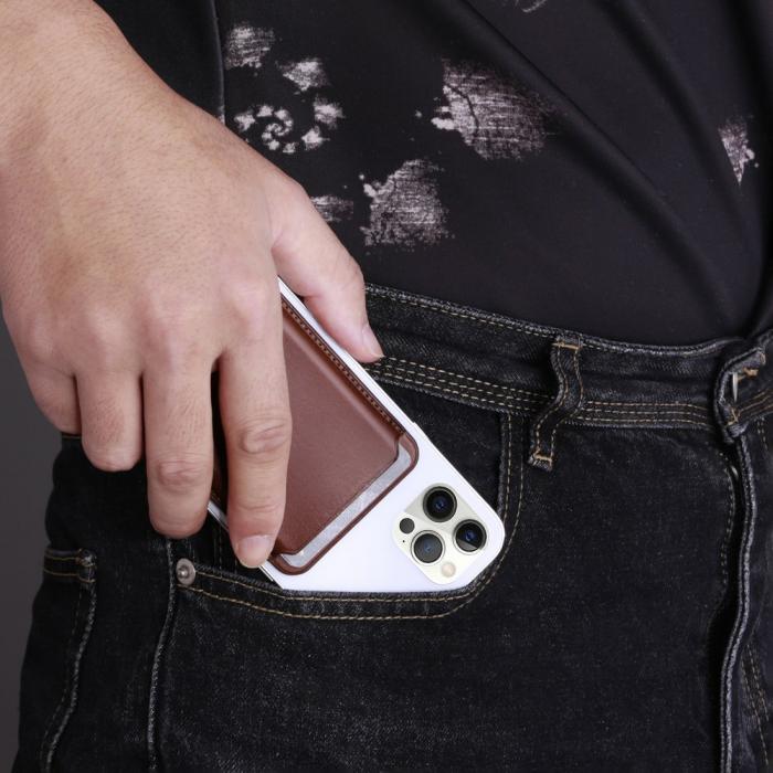 UTGATT5 - iCarer Magsafe Lder Magnetic Korthllare iPhone 12/13 (Pro/Max/Mini) - Brun