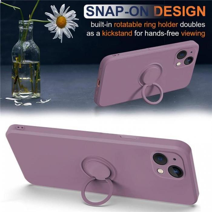 A-One Brand - iPhone 15 Mobilskal Ringhllare Liquid Silikon - Lila