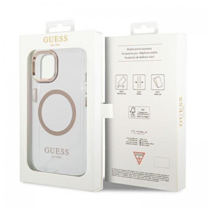 Guess - GUESS iPhone 14 Plus Skal Magsafe Metal Outline - Guld