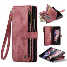 Caseme - CASEME Galaxy Z Fold 4 Plånboksfodral Zipper PU-Läder Stativ - Röd