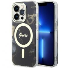 Guess - Guess iPhone 14 Pro Max Mobilskal MagSafe Guld Marble - Svart