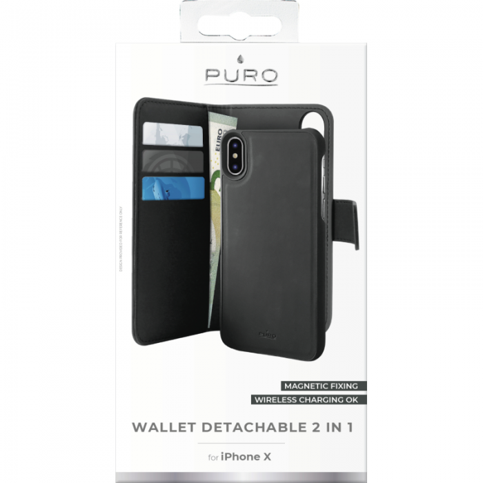 UTGATT1 - Puro - EcoLeather Plnboksfodral Detachable iPhone X / XS - Svart