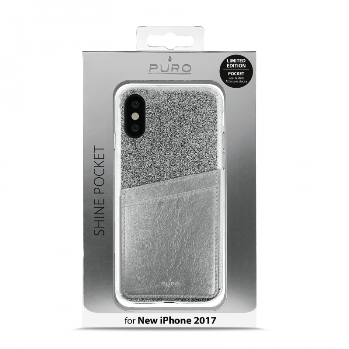 UTGATT5 - Puro Shine Cover+Pocket Detach till iPhone XS / X - Silver