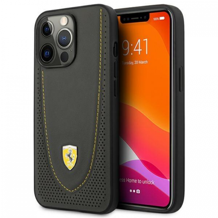 Ferrari - Ferrari iPhone 13 Pro Mobilskal Lder Curved Line - Svart