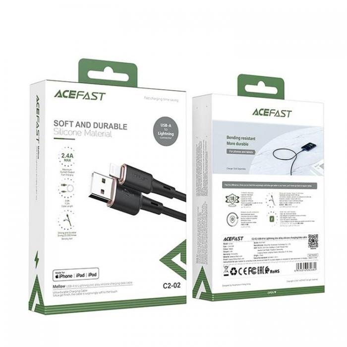 Acefast - Acefast Silikon USB Till Lightning Kabel 1.2m - Svart
