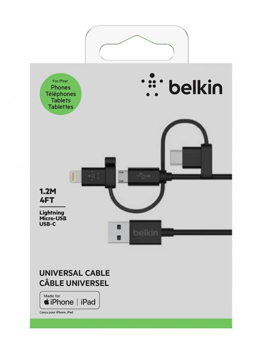 UTGATT4 - Belkin Usb-A To Micro-Usb/ Lightning/ Usb-C Charging Cable 1,2M