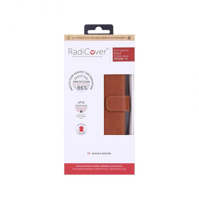 Radicover - Radicover Strlningsskydd Mobilfodral kta Skinn iPhone 13 - Brun