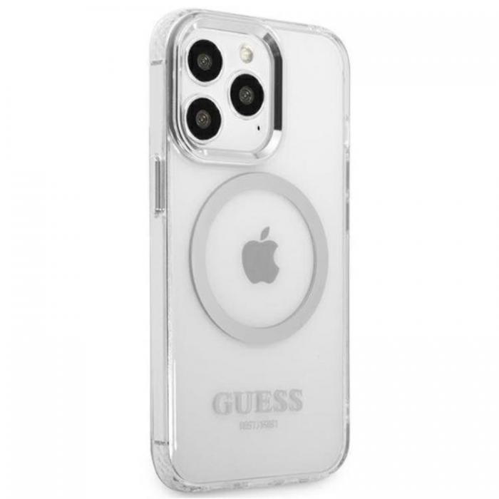 UTGATT1 - Guess iPhone 13 Pro Max Skal Magsafe Metal Outline - Silver