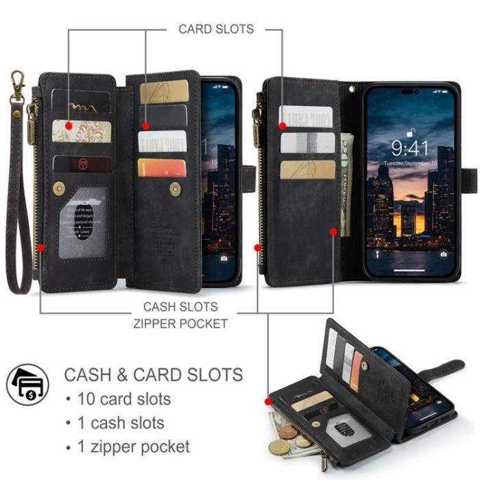 Caseme - CASEME iPhone 14 Pro Plnboksfodral C30 Zipper - Svart