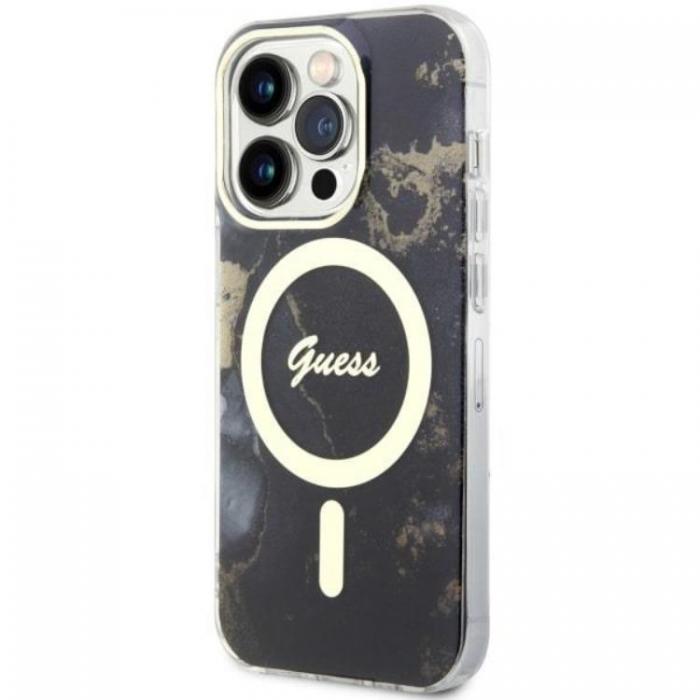 Guess - Guess iPhone 14 Pro Mobilskal MagSafe Guld Marble - Svart