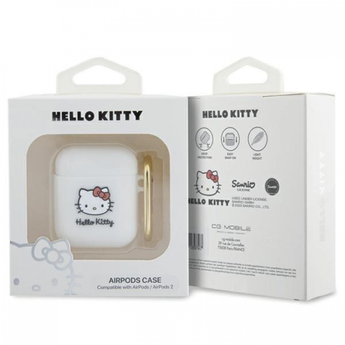 Hello Kitty - Hello Kitty AirPods 1/2 Skal Silikon 3D Kitty Head - Vit