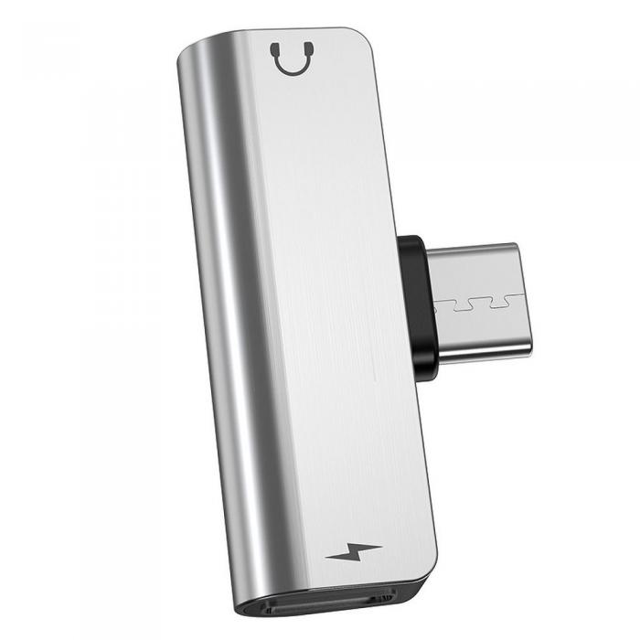 Hoco - HOCO ljudomvandlare LS26 USB-C Jack 3,5mm + USB-C silver