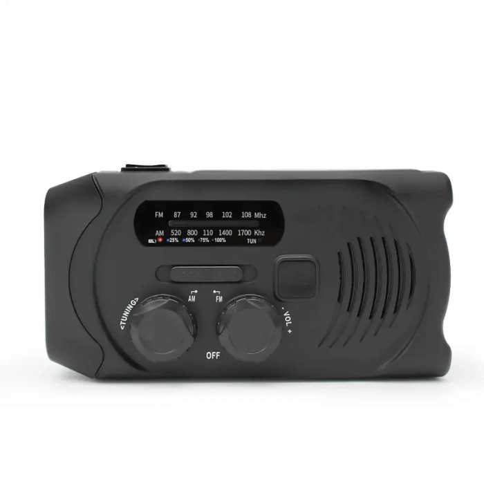 A-One Brand - Vevradio med Solceller, Ficklampa och 2000mAh Powerbank