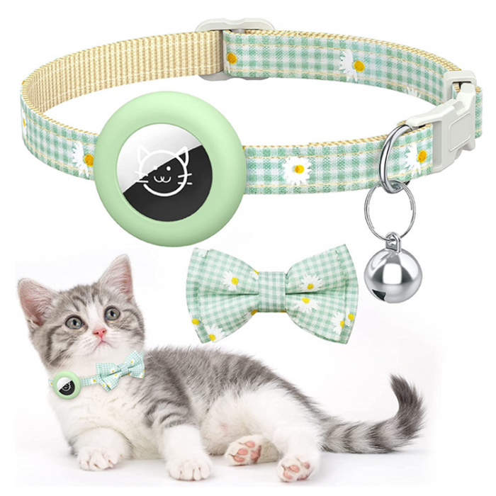 A-One Brand - Airtag Skal Bow Cat Collar med Breakaway Bell - Grn