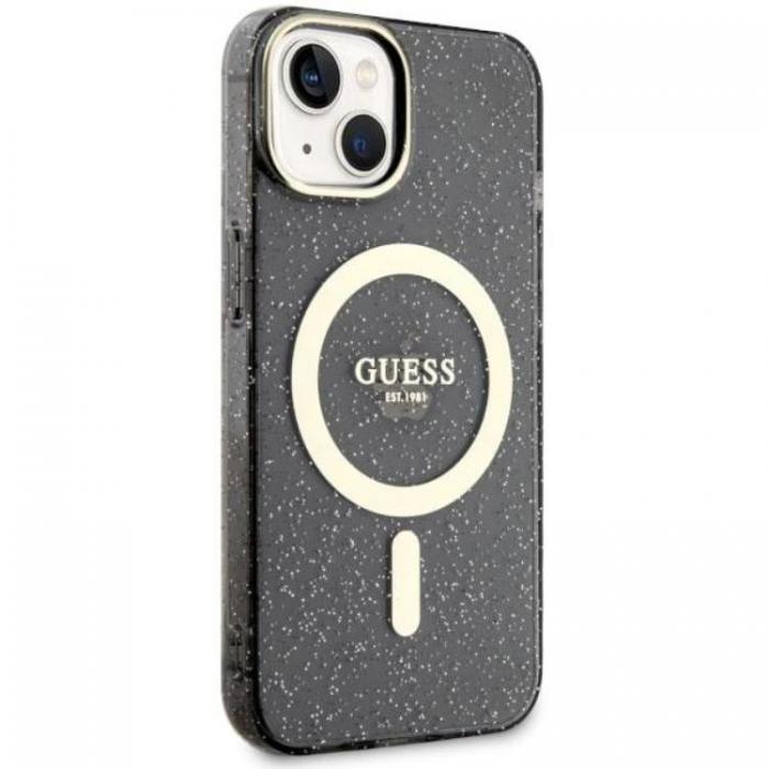 Guess - Guess iPhone 14 Mobilskal MagSafe Glitter Guld - Svart