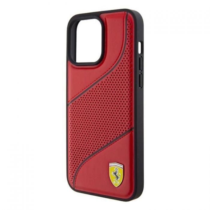 Ferrari - Ferrari iPhone 15 Pro Mobilskal Perforated Waves Metal Logo - Rd