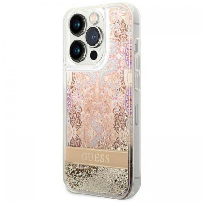 Guess - GUESS iPhone 14 Pro Max Skal Paisley Liquid Glitter - Guld