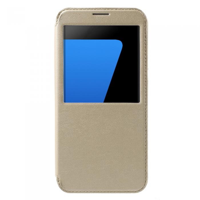 UTGATT5 - Amorus Slim Window Mobilfodral till Samsung Galaxy S7 Edge - Gold