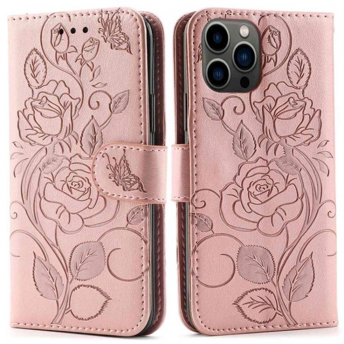 A-One Brand - iPhone 14 Pro Max Plnboksfodral Imprinted Roses - Rosa