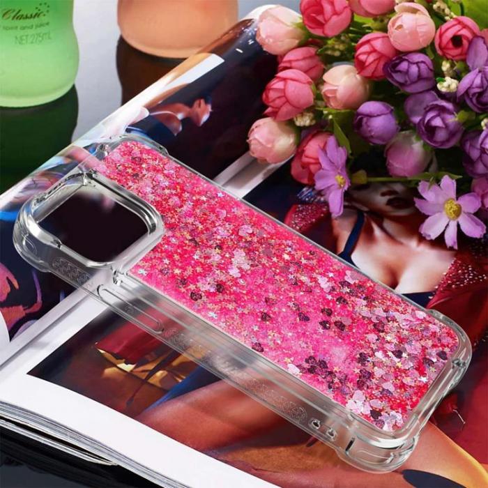 A-One Brand - iPhone 14 Pro Skal Liquid Floating Glitter - Rosa