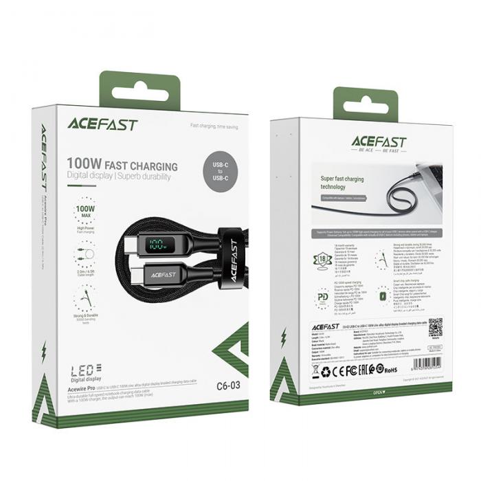 Acefast - Acefast USB-C till USB-C 100W 2m - Svart