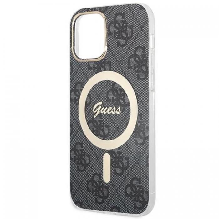 Guess - Guess iPhone 12/12 Pro Magsafe Skal 4G Print + Trdls Laddare - Svart
