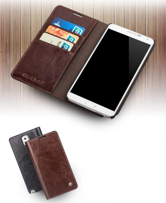 UTGATT4 - Qialino kta Lder Plnboksfodral till Samsung Galaxy Note 3 N9000 (Magenta)