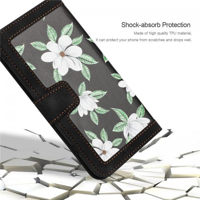 A-One Brand - iPhone 15 Pro Max Plnboksfodral Flower Pattern - Svart