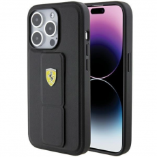 Ferrari - Ferrari iPhone 15 Pro Mobilskal Grip Stand Metal Logo - Svart