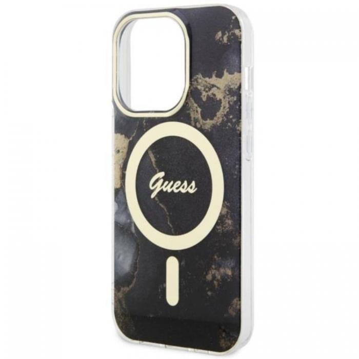 Guess - Guess iPhone 14 Pro Max Mobilskal MagSafe Guld Marble - Svart
