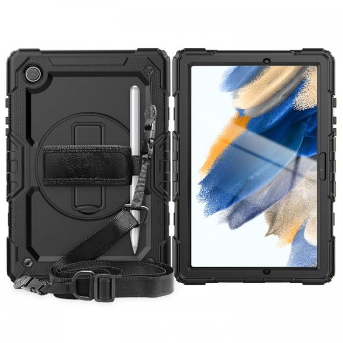 A-One Brand - Galaxy Tab A8 10.5 (2021) Skal Swivel Kickstand med Handrem - Svart